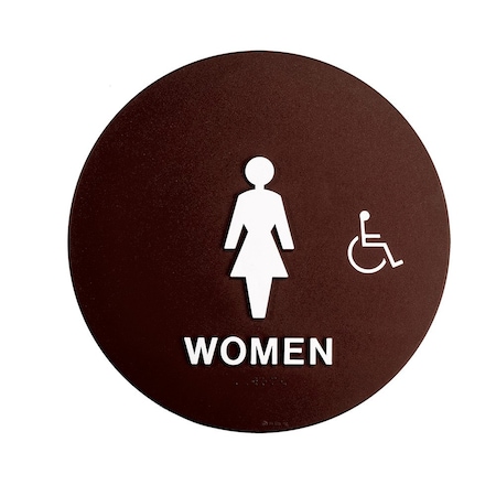 Bcf 12 x 12, Women Door Sign, Circular Print, Picture, Text & Raised Handicapped Symbol, Brown SBH12W-BROWN-2
